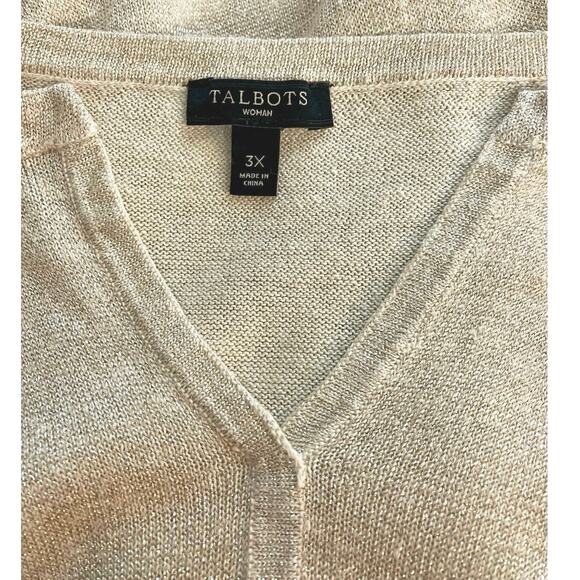 Talbots Women's Gold Sparkle Linen w//Metallic Treading V-Neck Sweater | Size 3X - Picture 6 of 7